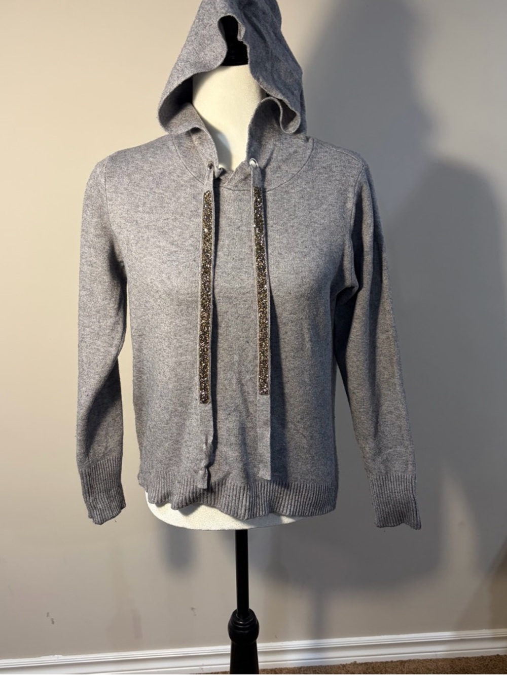 Zara Gray Hoodie Sweater with Glitter Drawstrings